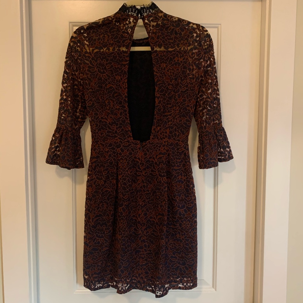TOPSHOP long sleeve open back lace fit mini dress